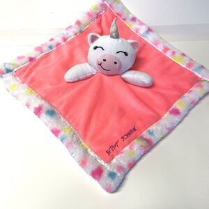 BETSEY JOHNSON Unicorn Lovey Plush Security Blanket Bright Coral With Hearts 13”